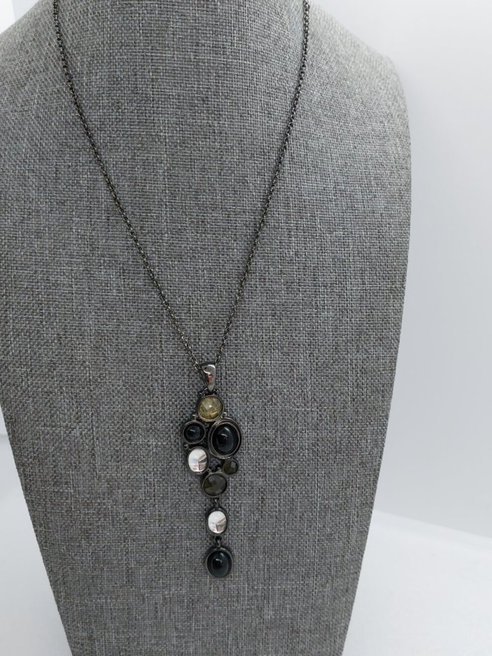 Lia Sophia Necklace With Clear & Black Stone Pendant